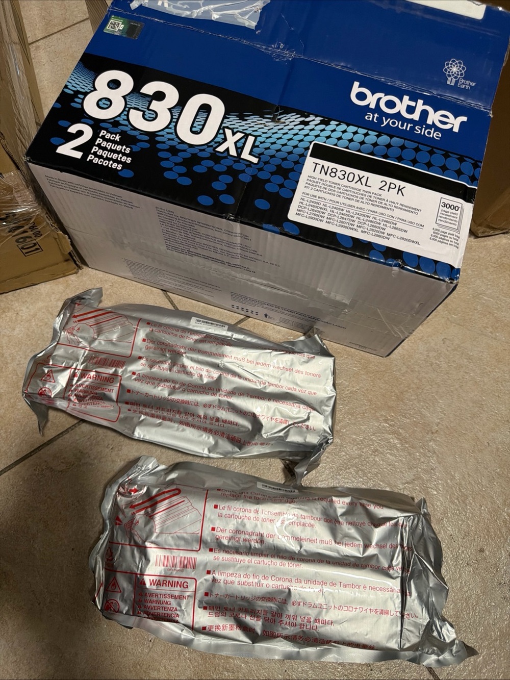 Brother TN830XL 2PK High-Yield Black Toner 3000 Pages Genuine Sailed New open bo